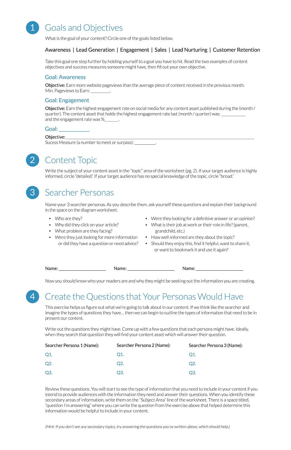 Worksheet to Create new Original Content