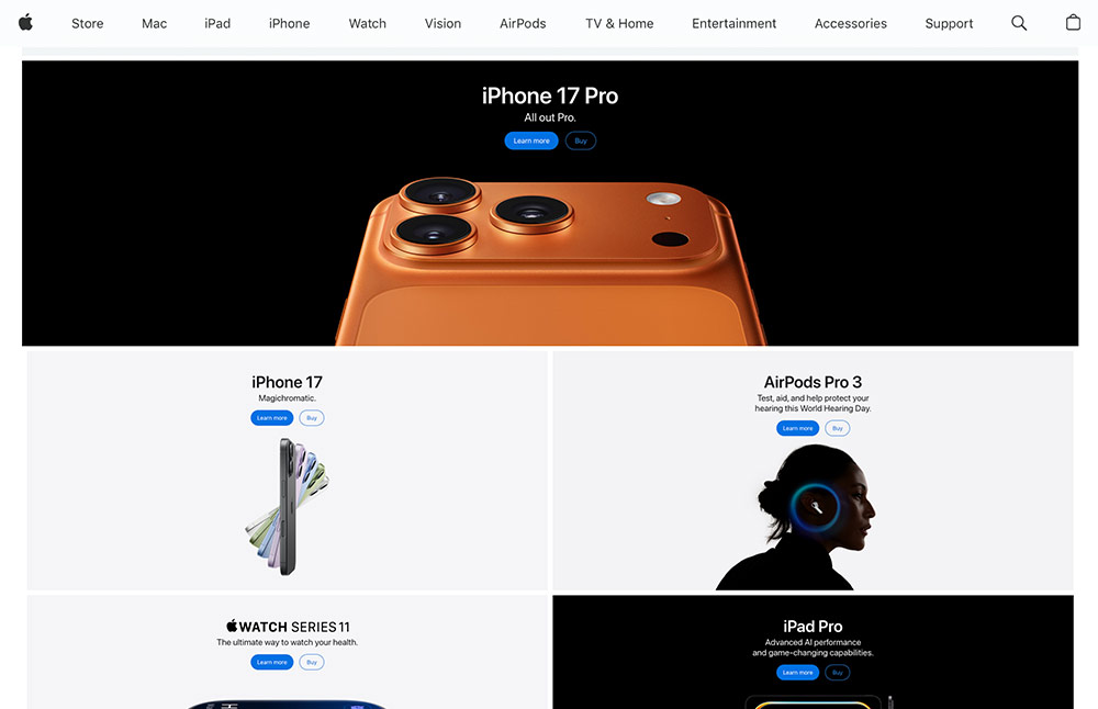 bento box grid web design - apple