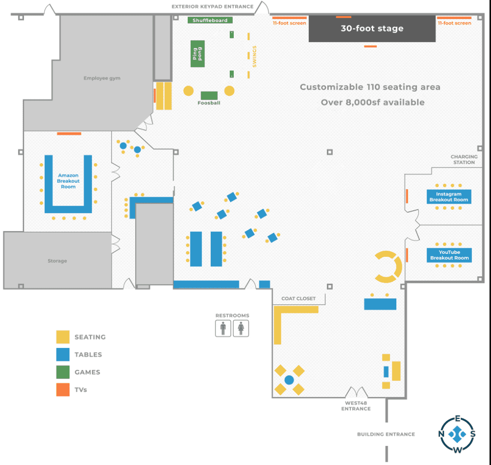 Layout of West 48. West 48 room layout.